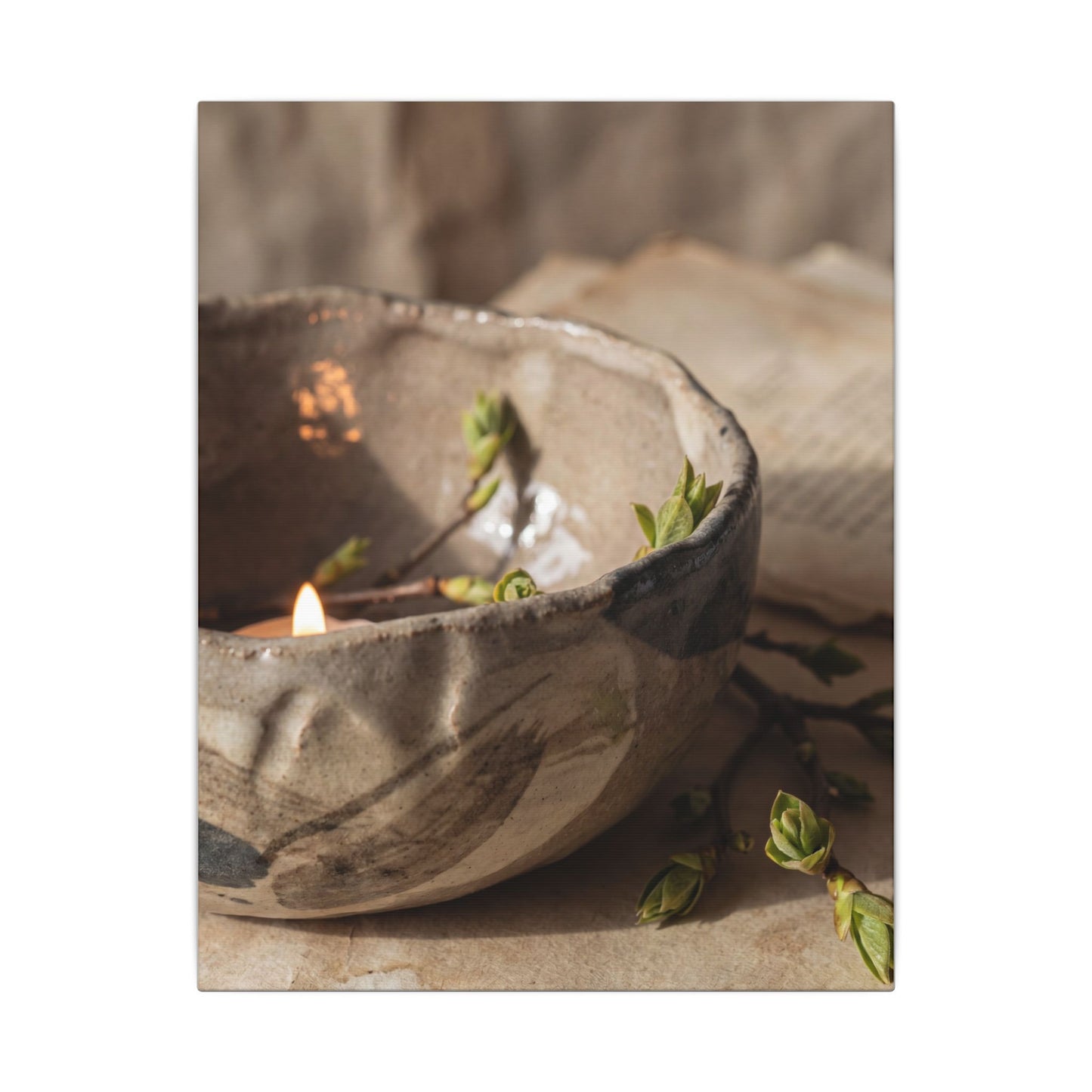 Candlelight Ceramic Bowl Canvas Art - Japandi Ma