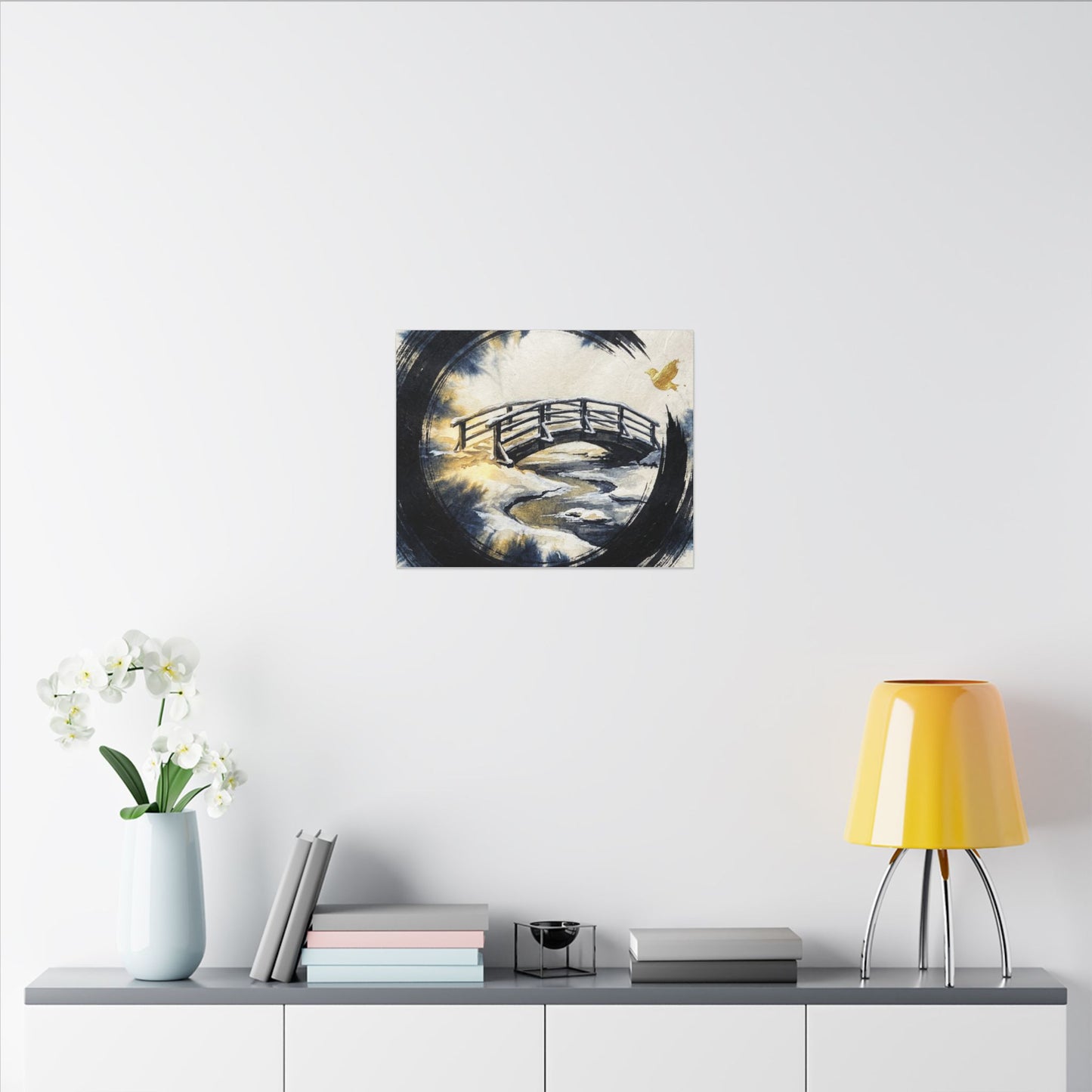 Winter Wooden Bridge Enso Canvas Art | Serene Decor