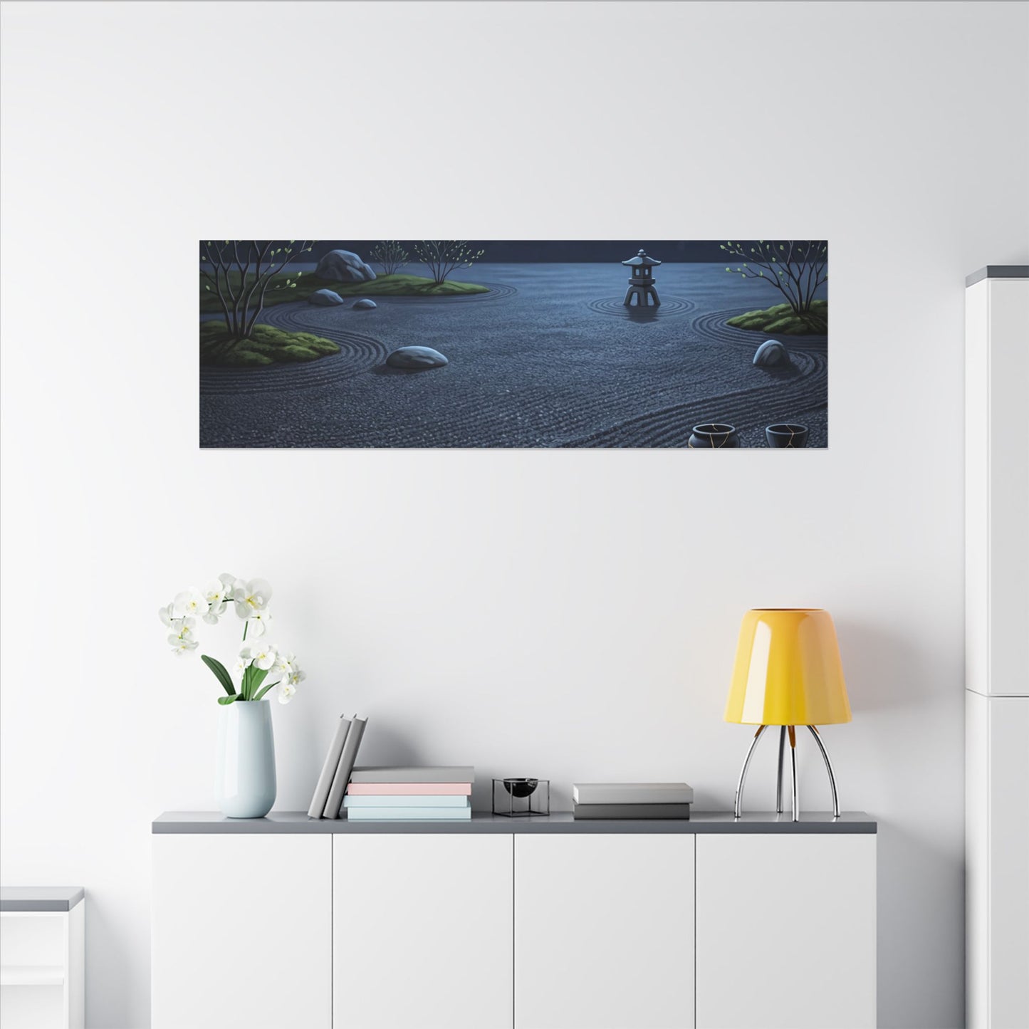 Kintsugi Moonlit Garden in Moonlight | Gold Repair Canvas Art