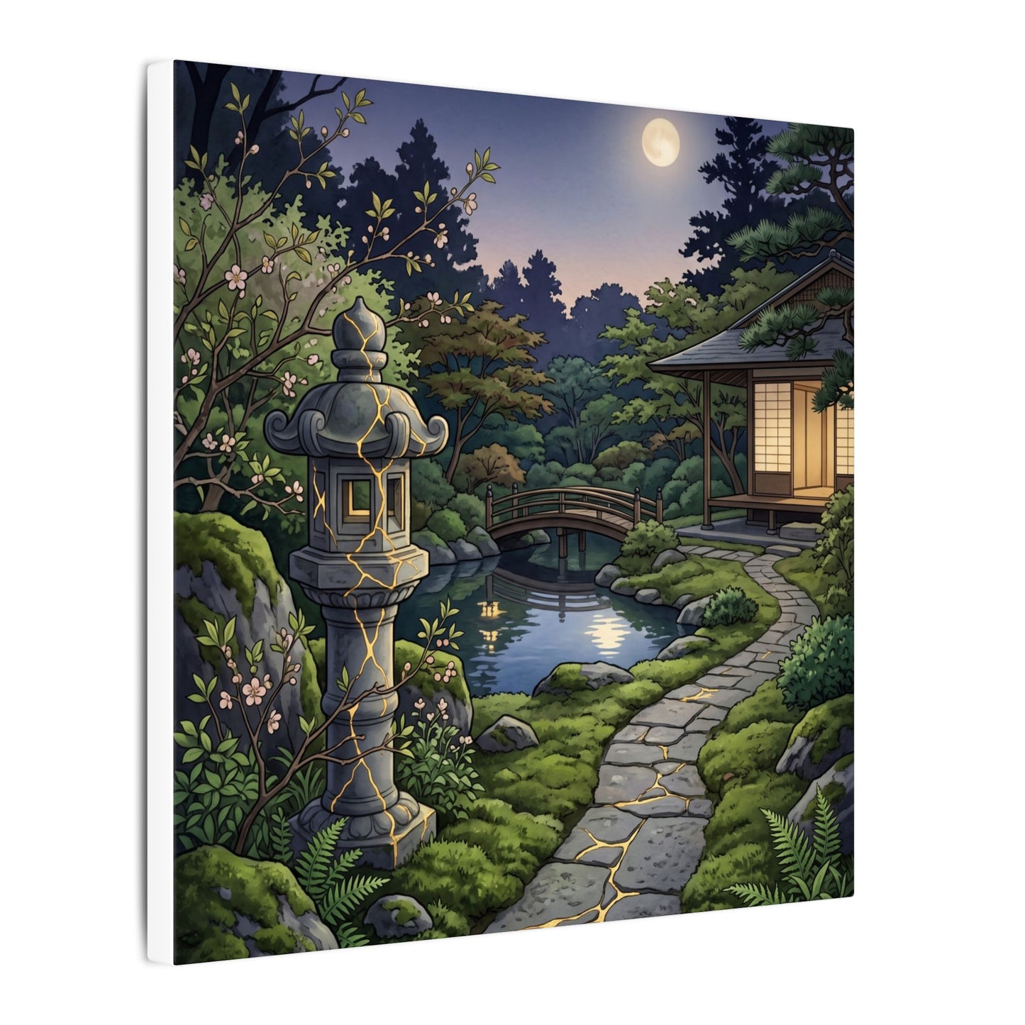 Spring Moonlit Garden Gold Vein Canvas Art | Resilient Decor