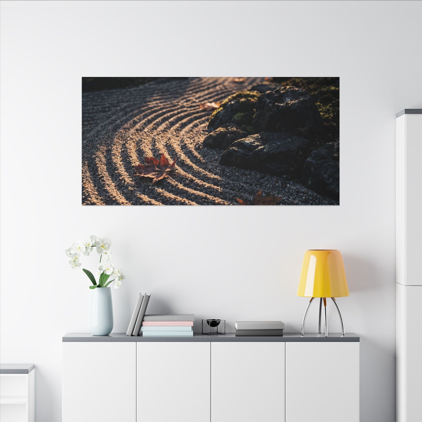 Rock Garden Moody Minimal Canvas Art | Bold Dark Japandi Art