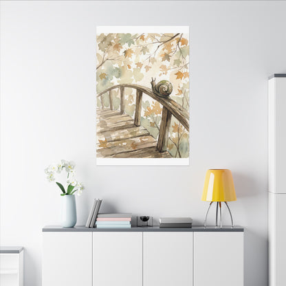 Wooden Bridge Canvas Art | Autumn Japandi Watercolor Art