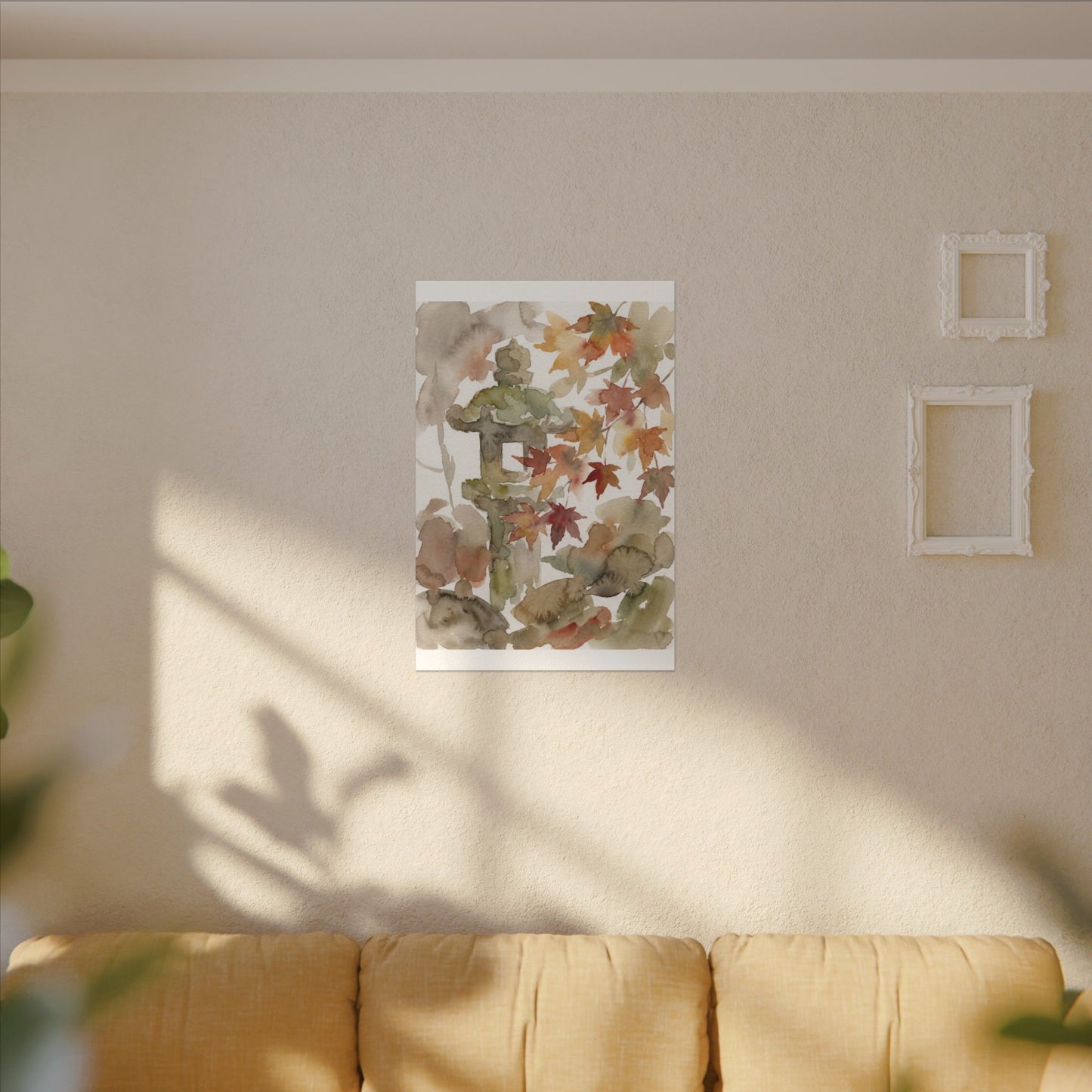Stone Lantern Watercolor Canvas Art | Earthy Japandi Art