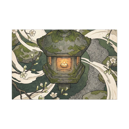 Zen Stone Lantern in Candlelight | Ukiyo E Inspired Canvas Art