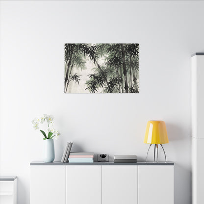 Zen Bamboo Grove in Overcast | Sumi E Canvas Art