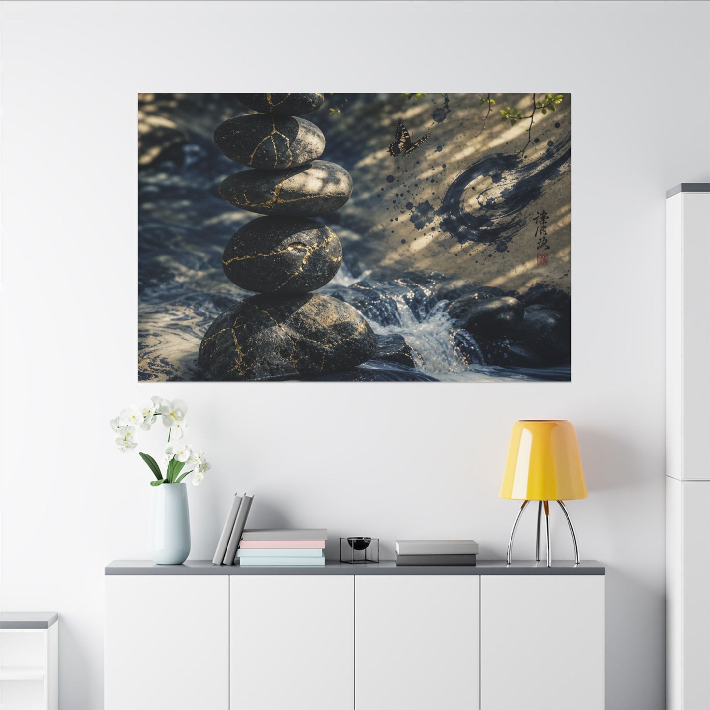 Kintsugi River Stones in Dappled | Broken Beauty Canvas Art