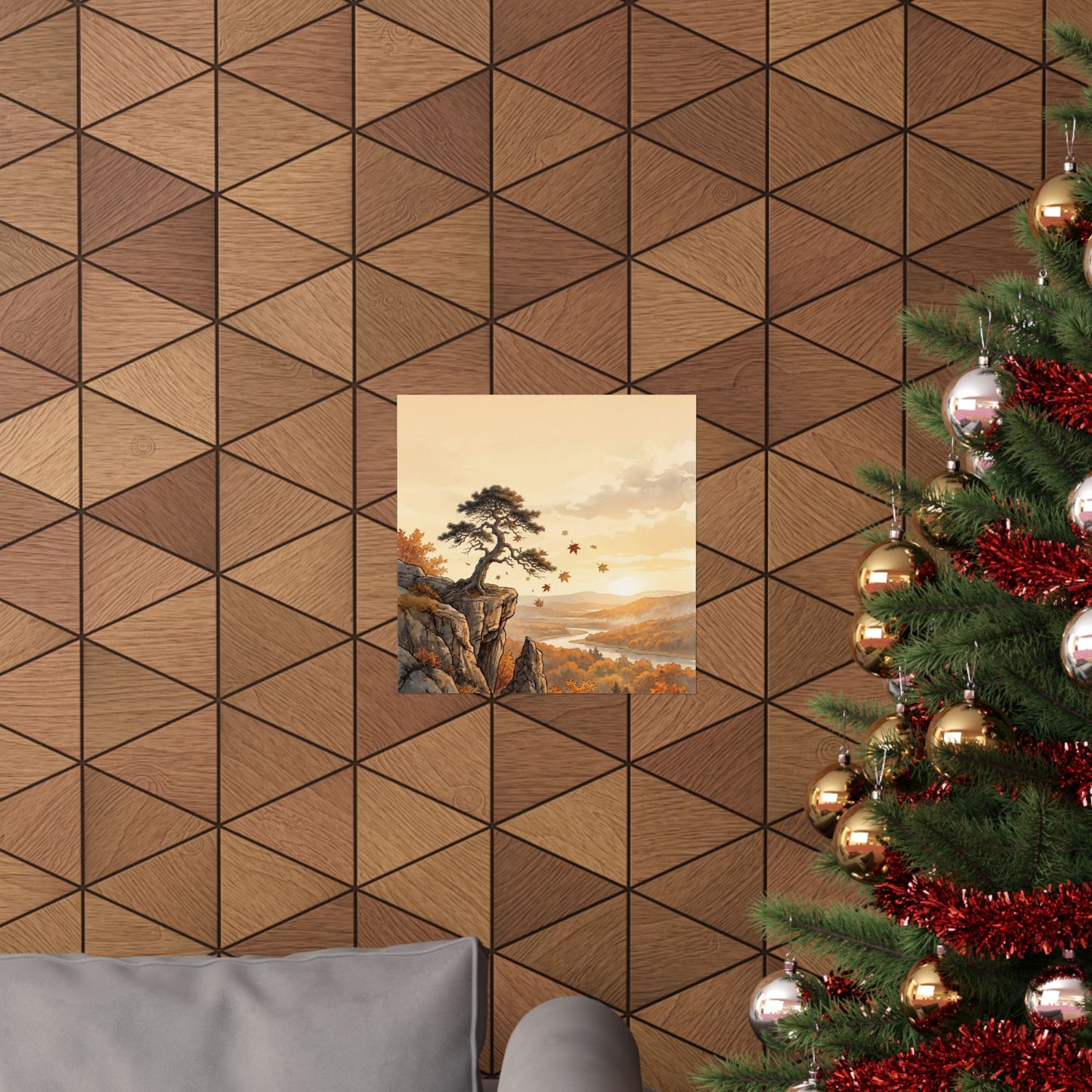 Japandi Pine Tree in Golden Hour | Japanese Pattern Wall Art Print