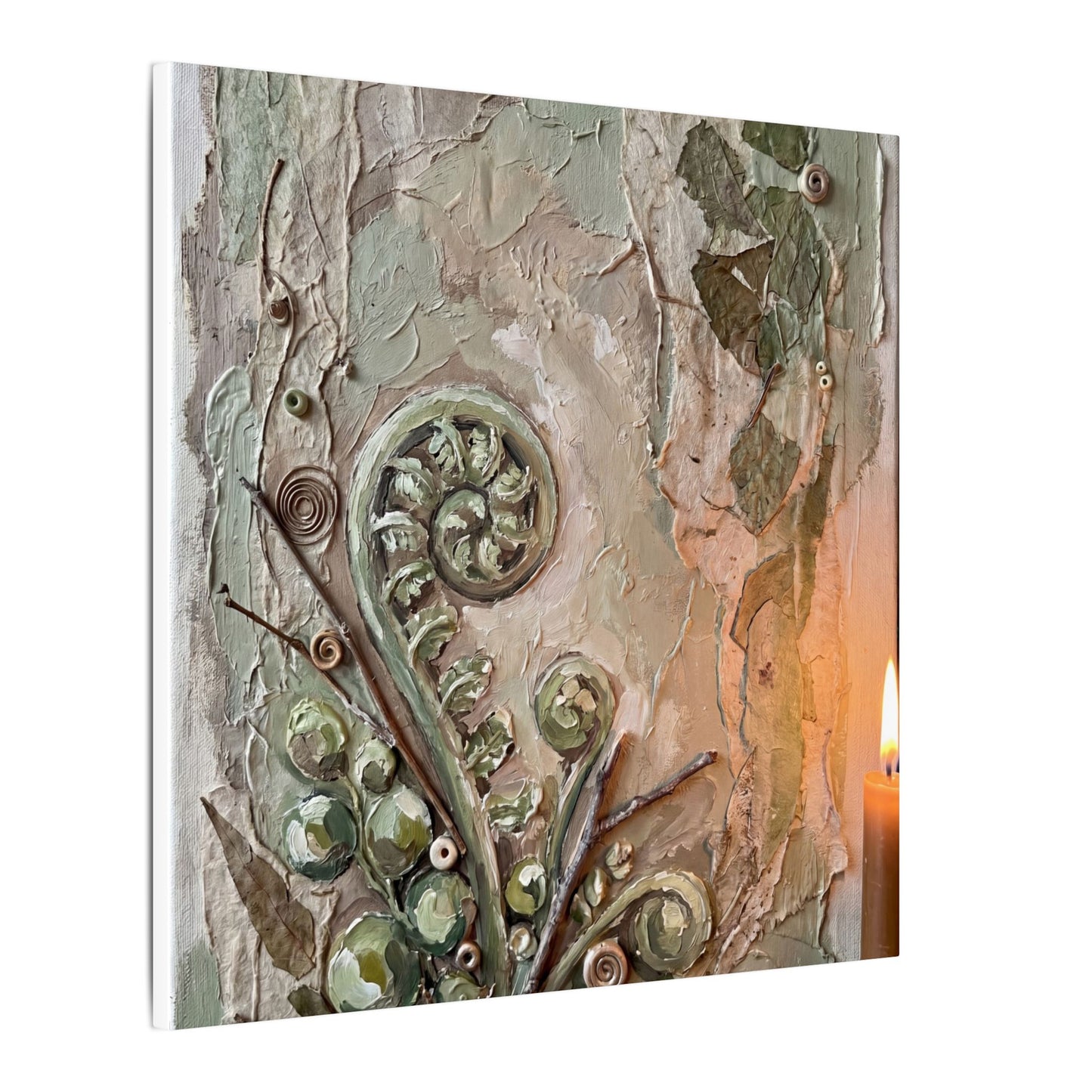 Japandi Fern Unfurling in Candlelight | Texture Canvas Art