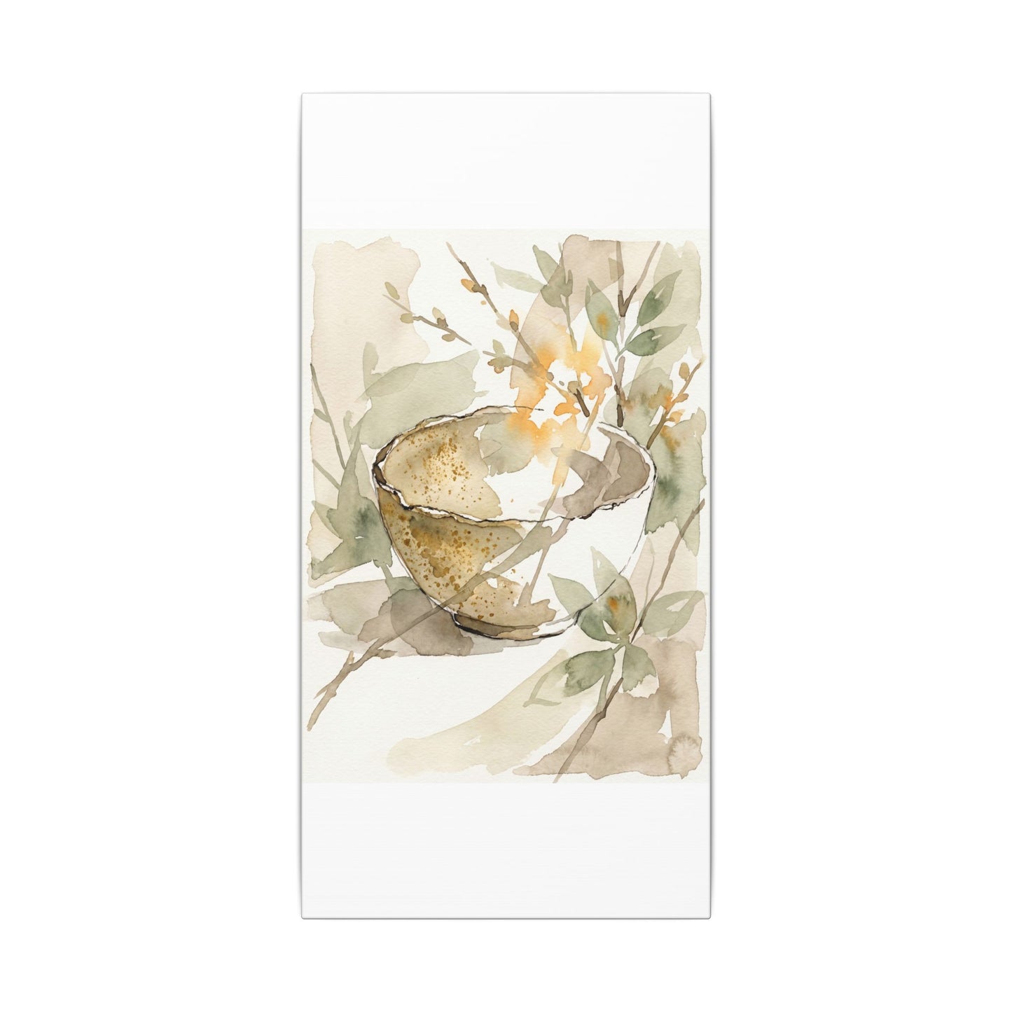 Spring Ceramic Bowl Watercolor Canvas Art | Neutral Decor