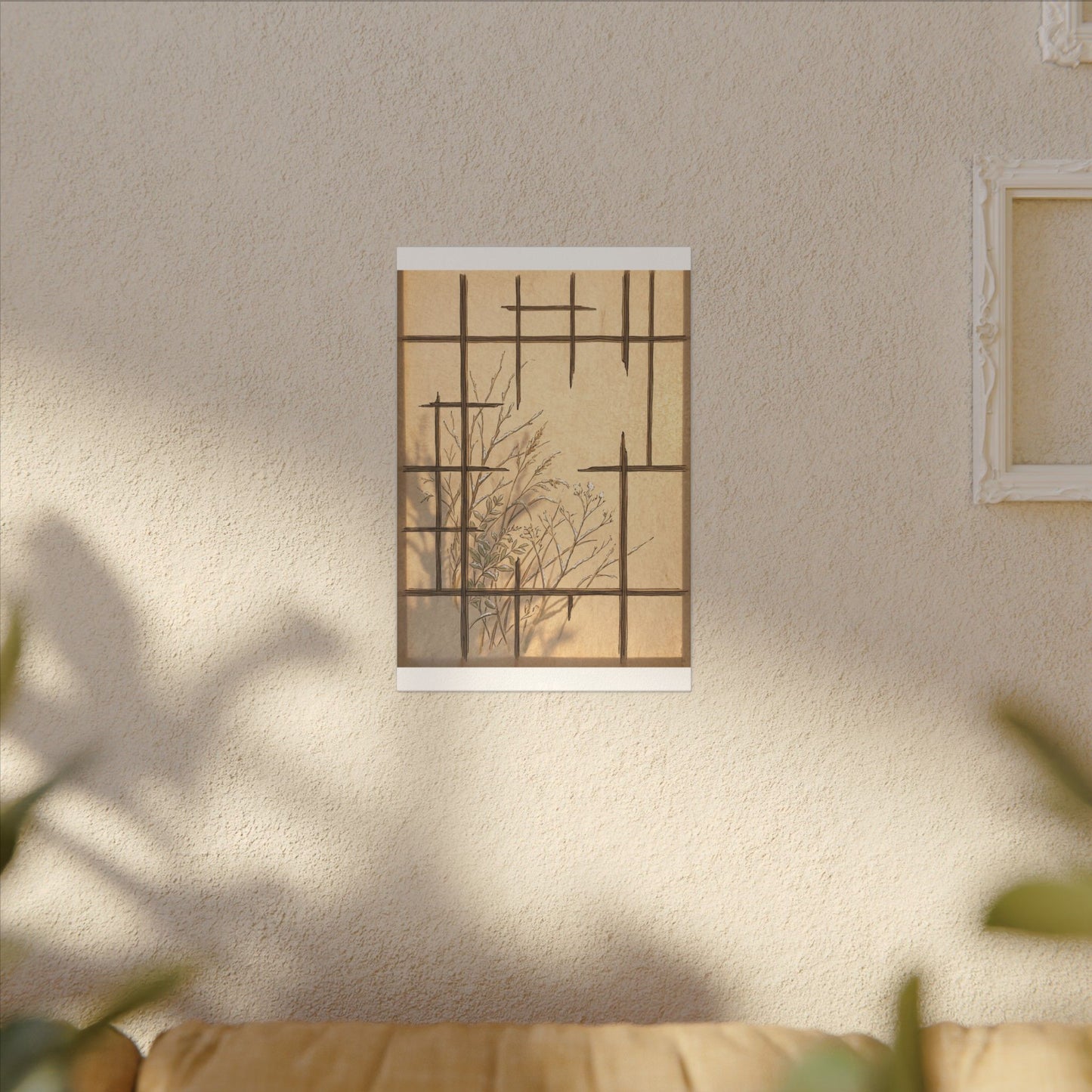 Shoji Screen Canvas Art | Winter Japandi Minimal Line Art