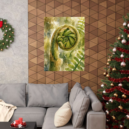 Elegant Fern Unfurling Wall Art Print - Watercolor Japandi