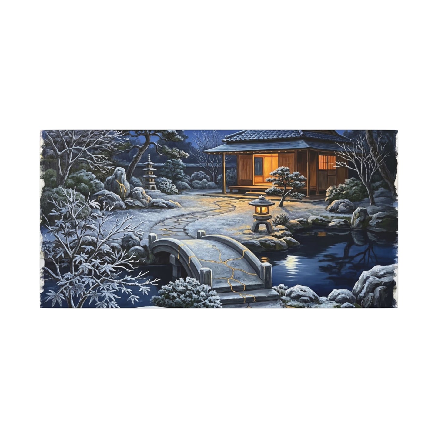 Moonlit Garden Winter Canvas Art | Kintsugi Artful Design