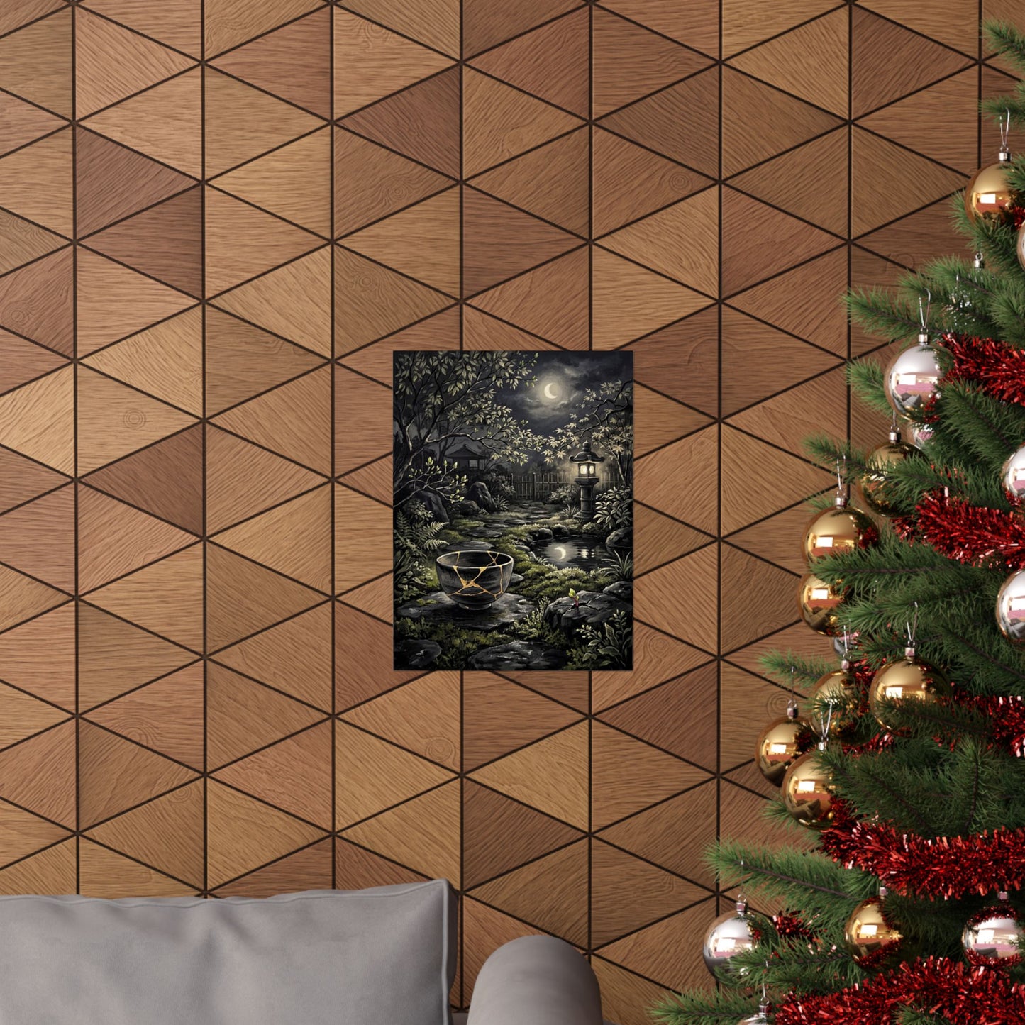 Kintsugi Moonlit Garden in Dappled | Gold Repair Wall Art Print