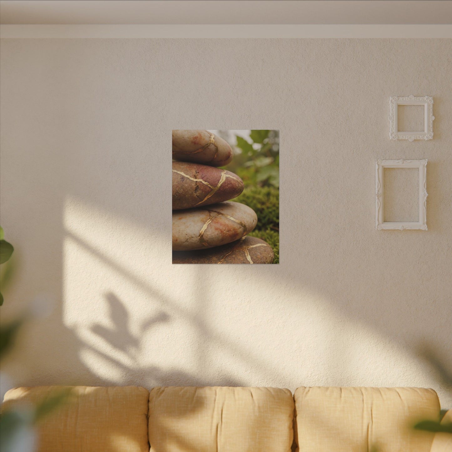 River Stones Summer Canvas Art | Kintsugi Healing Design