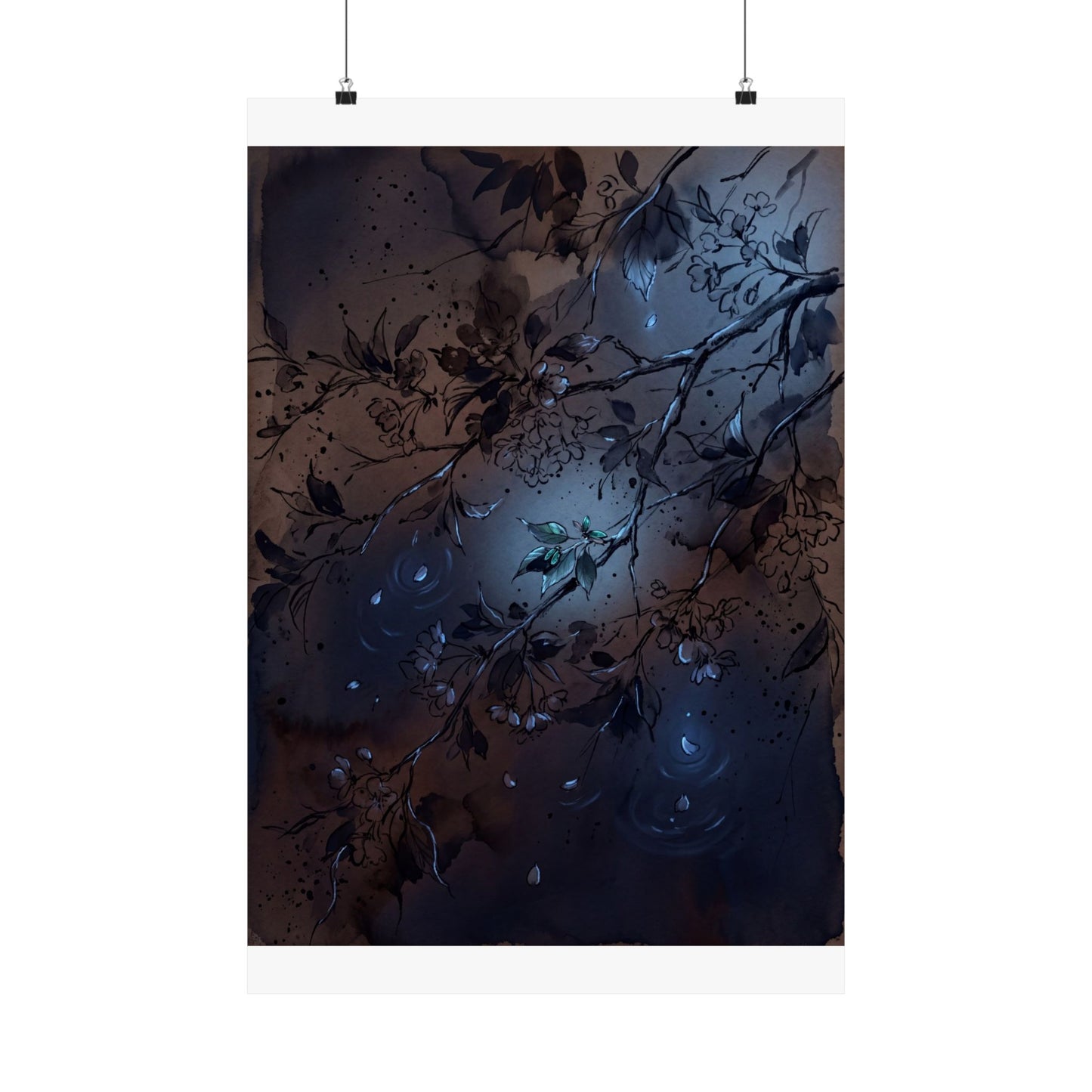 Moonlight Cherry Blossom Wall Art Print - Dark Japandi Datsuzoku