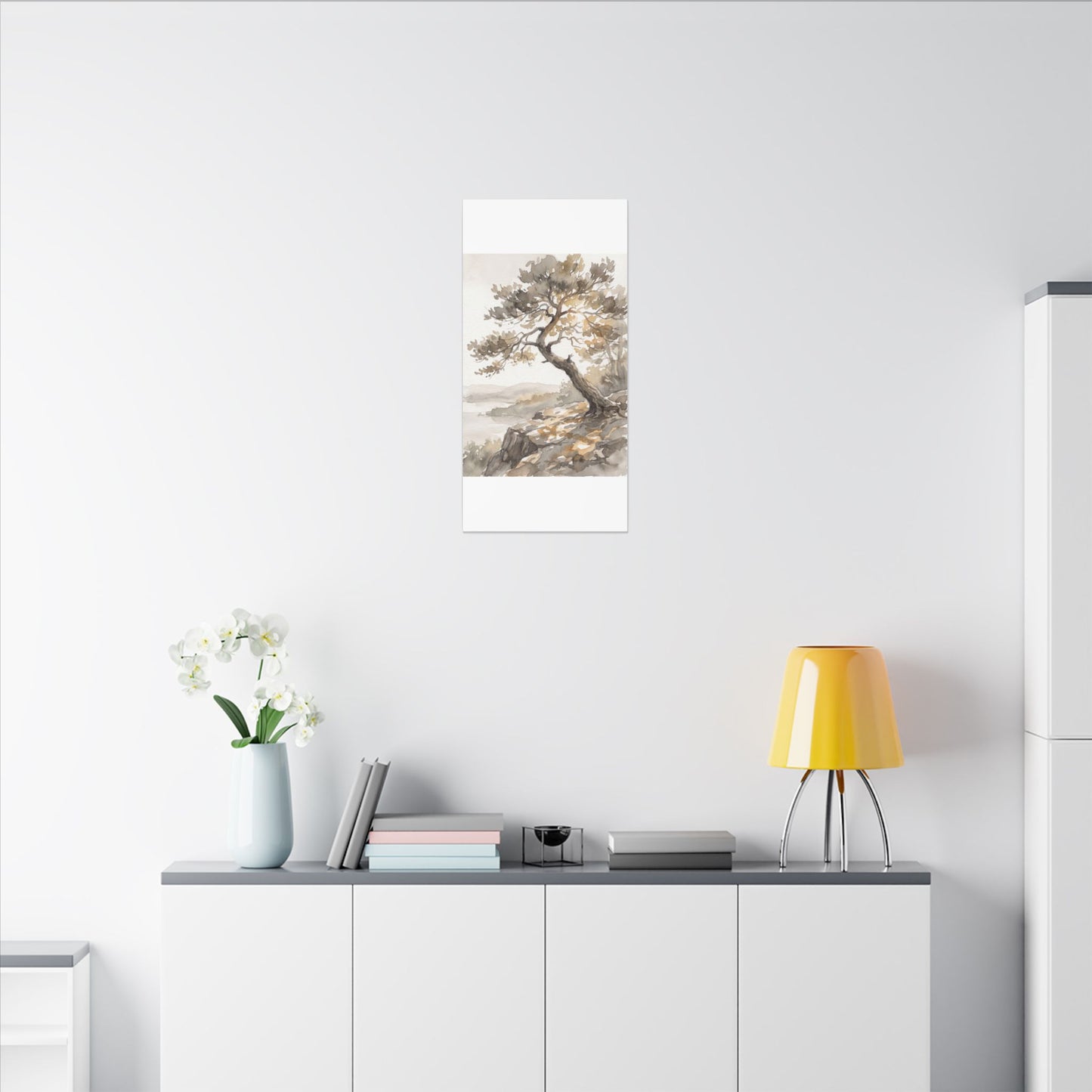 Pine Tree Watercolor Canvas Art | Elegant Japandi Art