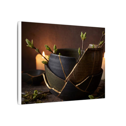 Broken Pottery Spring Canvas Art | Dark Japandi Luxurious Design