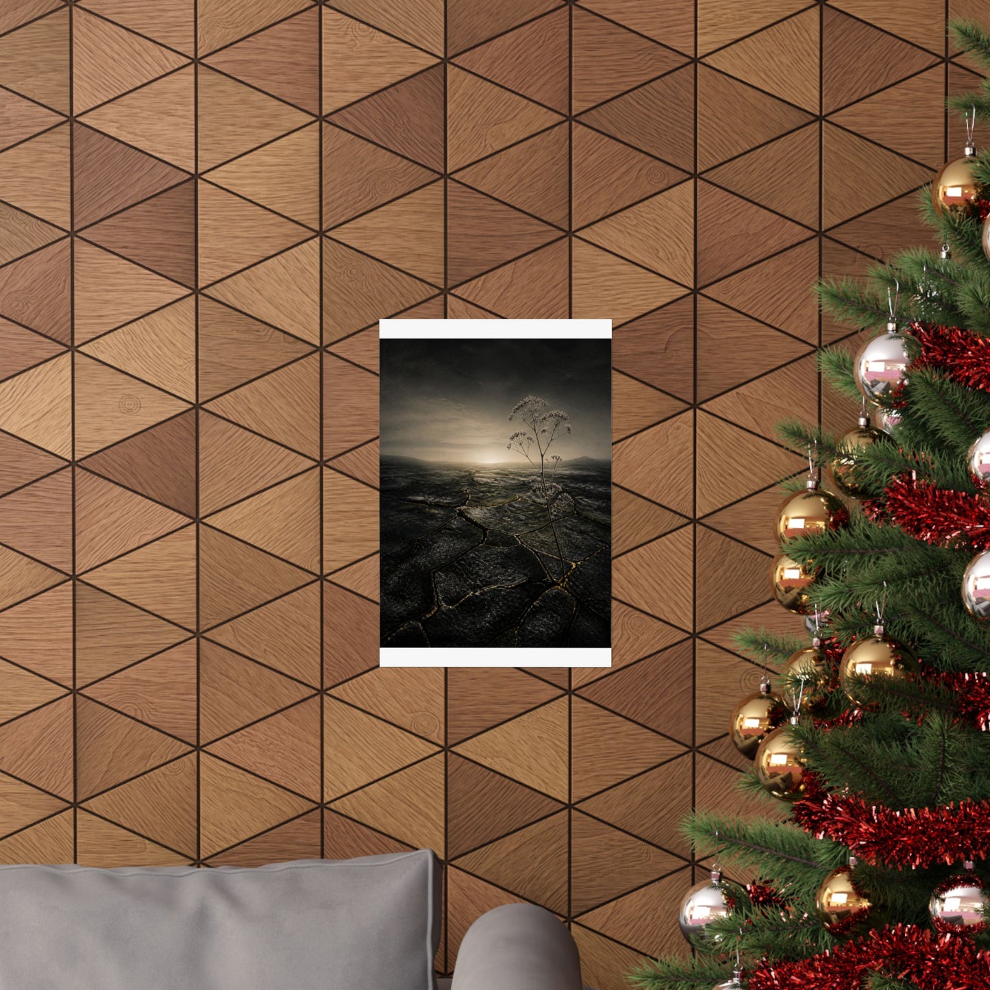 Dawn Cracked Earth Wall Art Print - Dark Japandi Mono No Aware