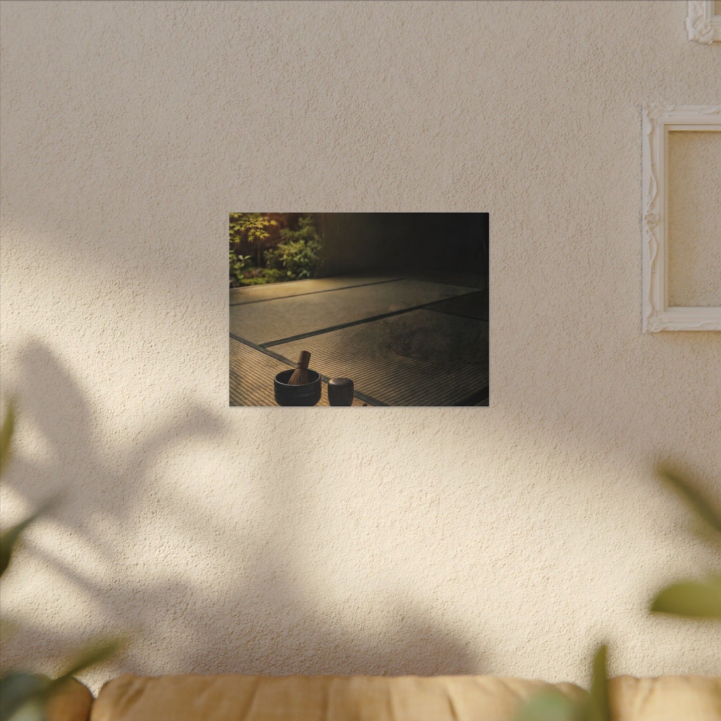 Dark Japandi Tea Ceremony in Golden Hour | Dark Texture Canvas Art