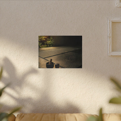 Dark Japandi Tea Ceremony in Golden Hour | Dark Texture Canvas Art