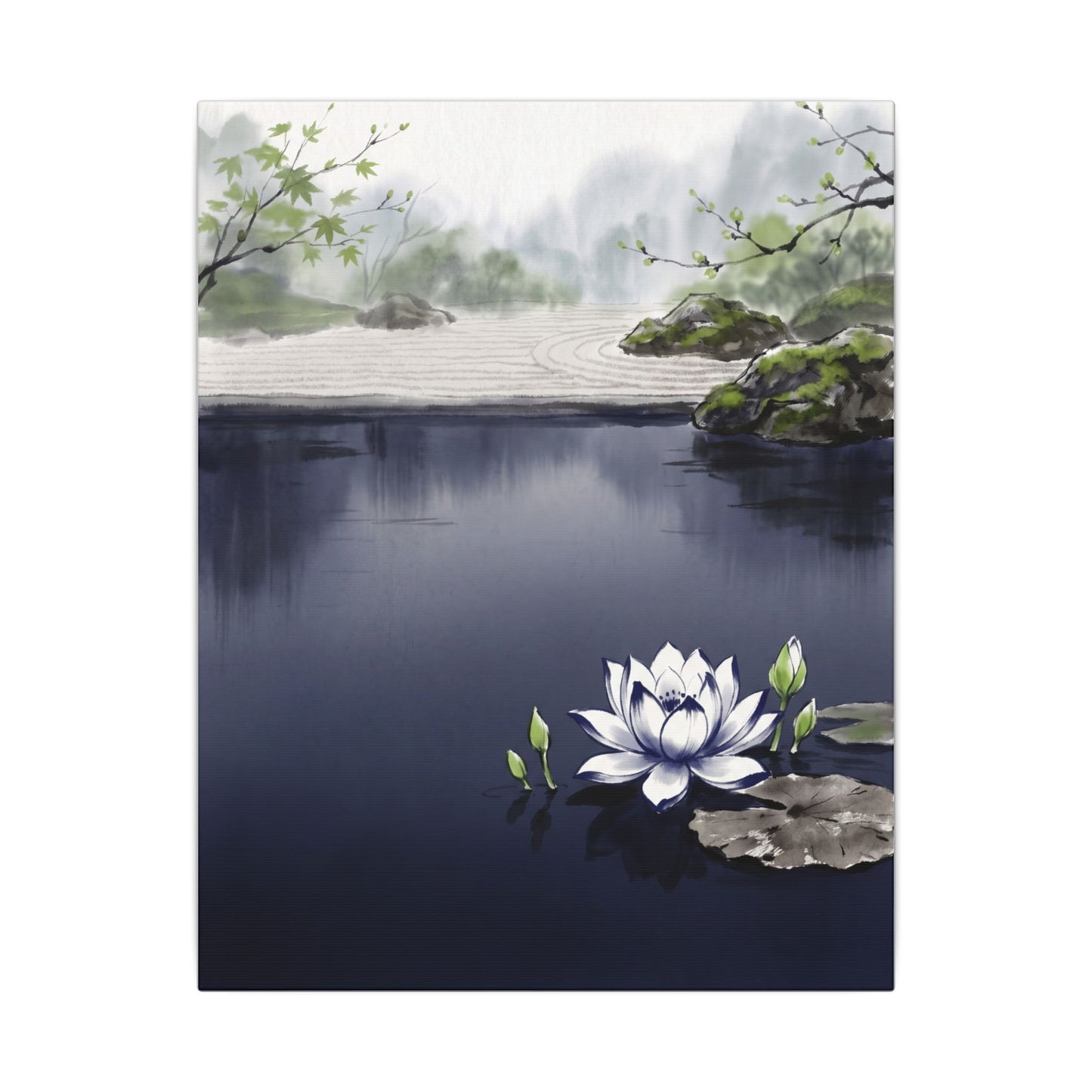 Lotus Flower Karesansui Canvas Art | Tranquil Zen Art