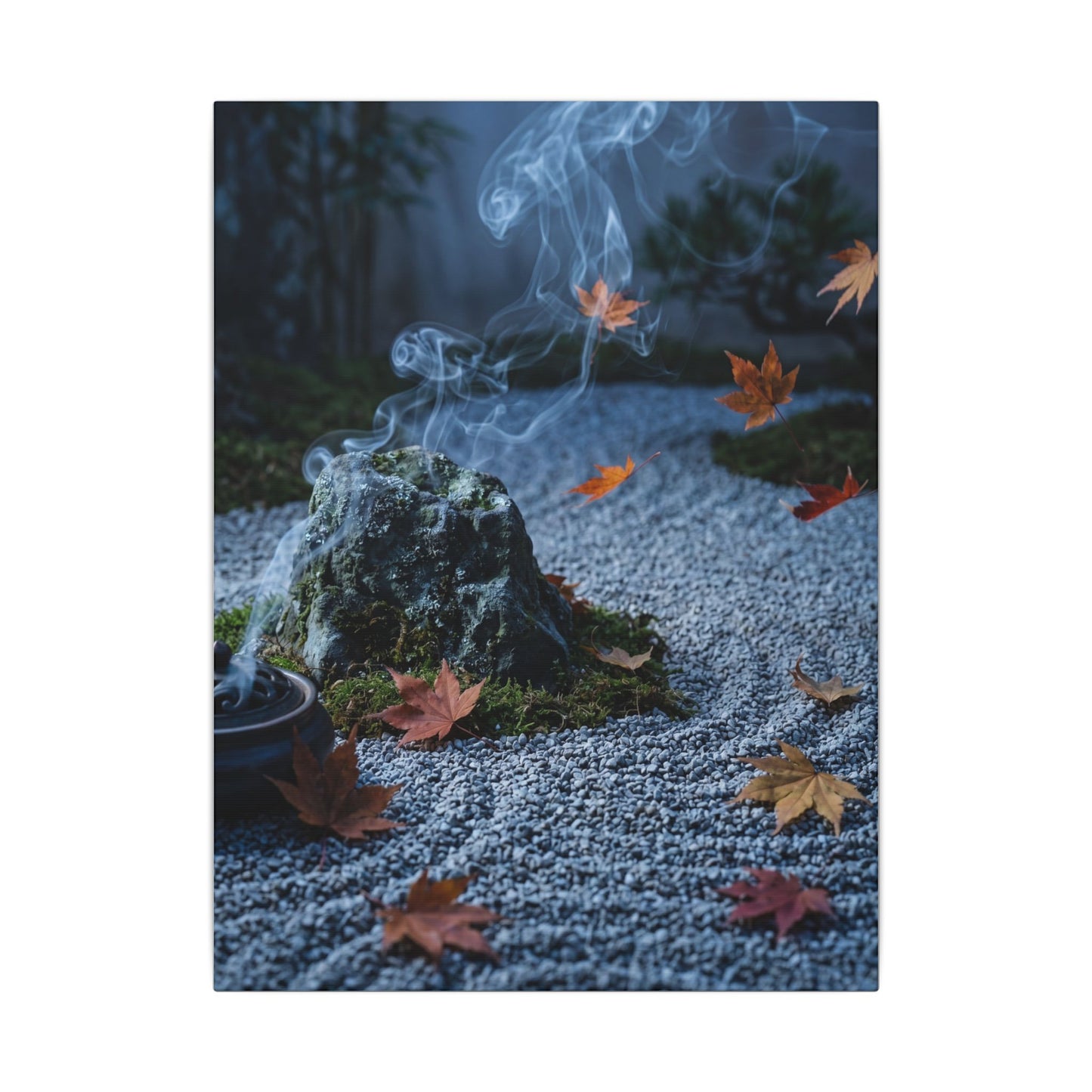 Autumn Incense Smoke Karesansui Canvas Art | Calm Decor