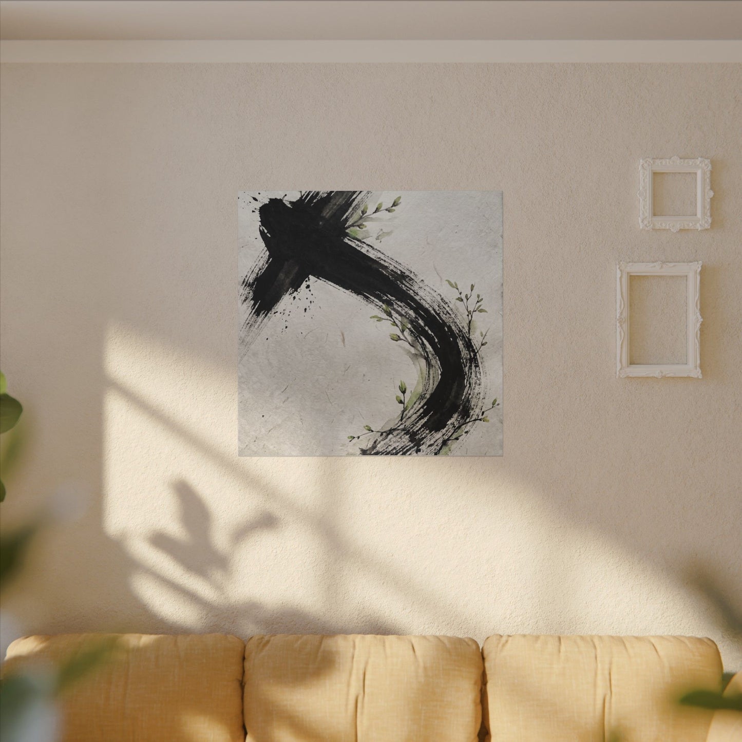 Ink Brushstroke Spring Canvas Art | Dark Japandi Sophisticated Design