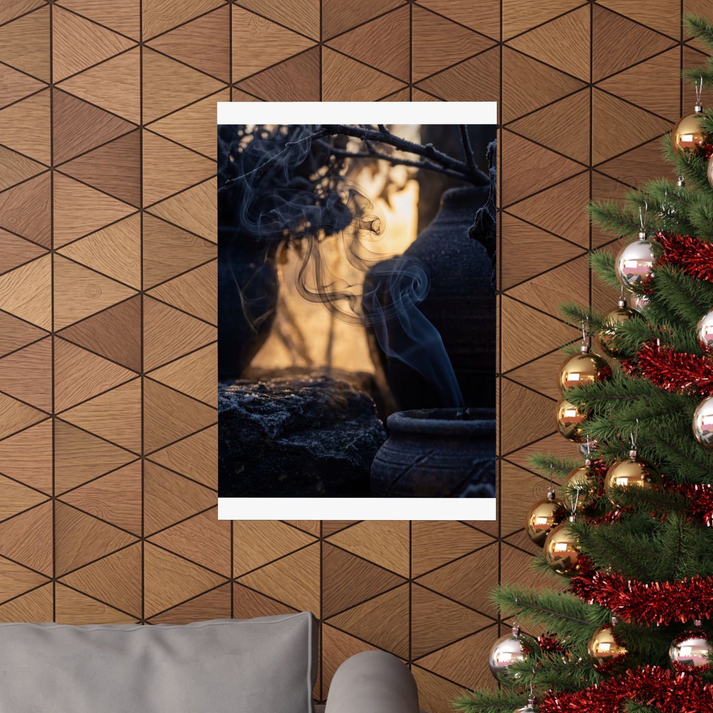 Incense Smoke Shadow Zen Wall Art Print | Sophisticated Dark Japandi Art