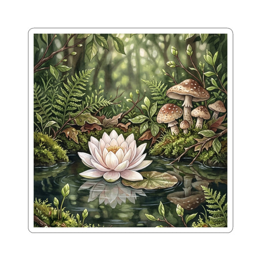 Lotus Flower Mushroom Illustration Sticker | Earthy Cottagecore Art
