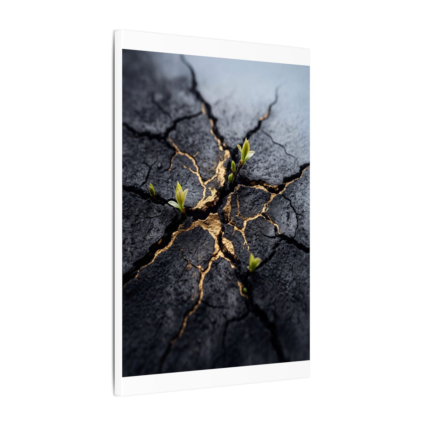 Ma Cracked Earth Canvas Art - Dark Japandi Charcoal Ink