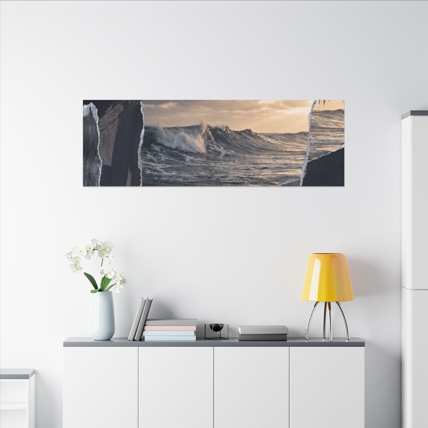 Fukinsei Ocean Wave Canvas Art - Dark Japandi Shadow Zen