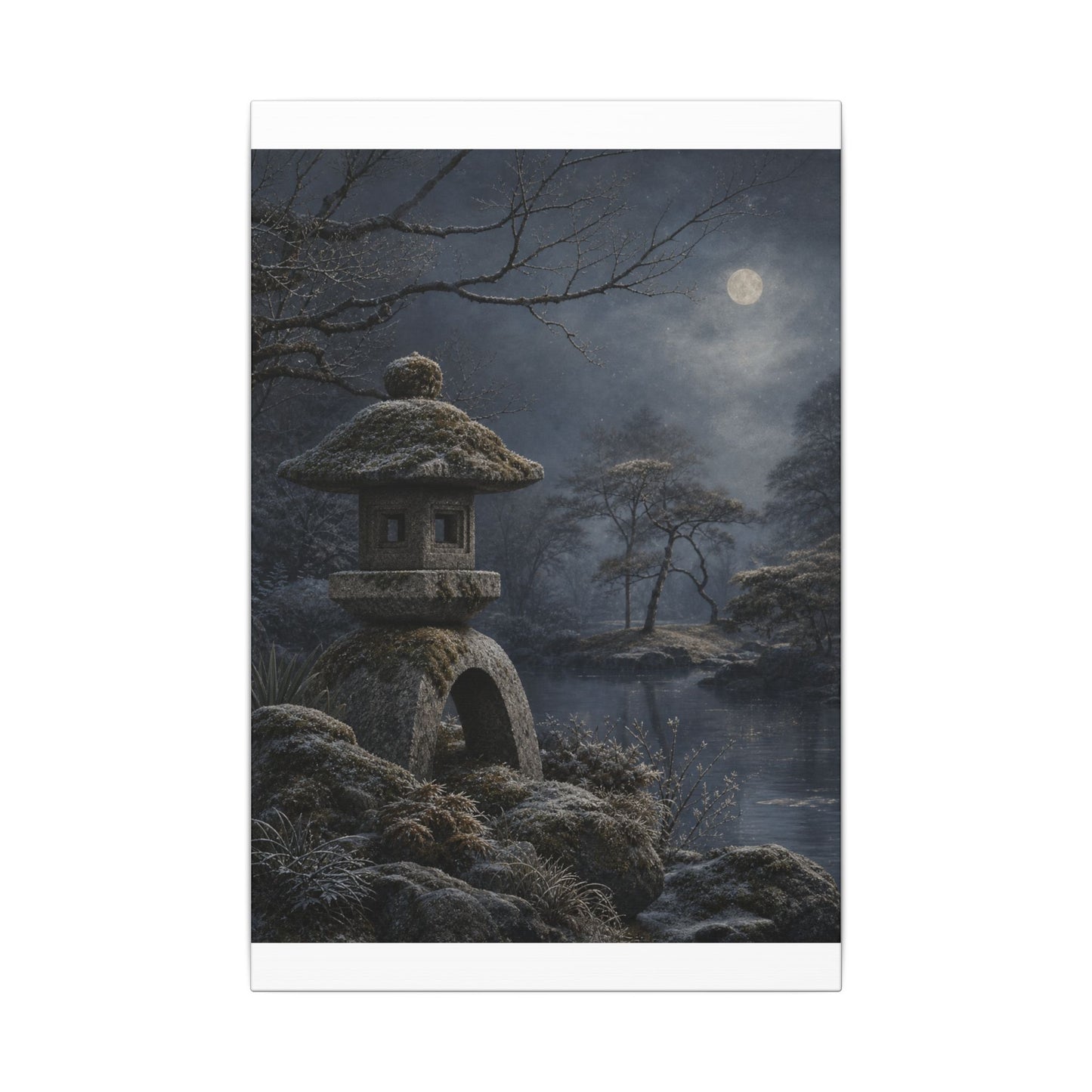 Stone Lantern Canvas Art | Winter Japandi Japanese Pattern Art