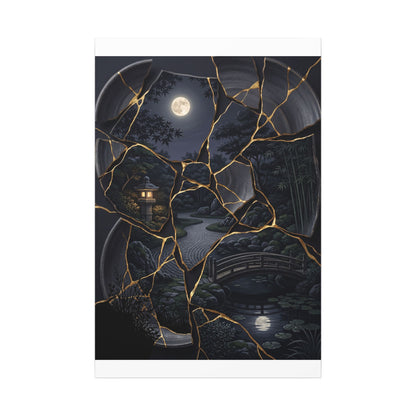 Kintsugi Moonlit Garden in Golden Hour | Gold Repair Canvas Art