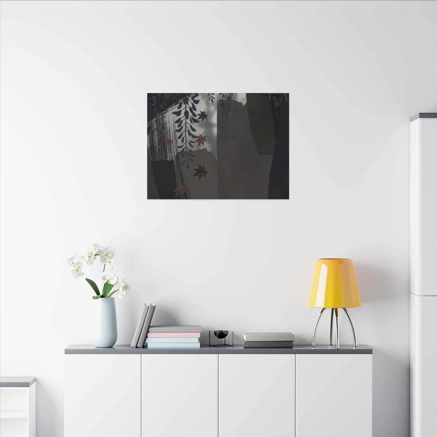 Wisteria Autumn Canvas Art | Dark Japandi Moody Design