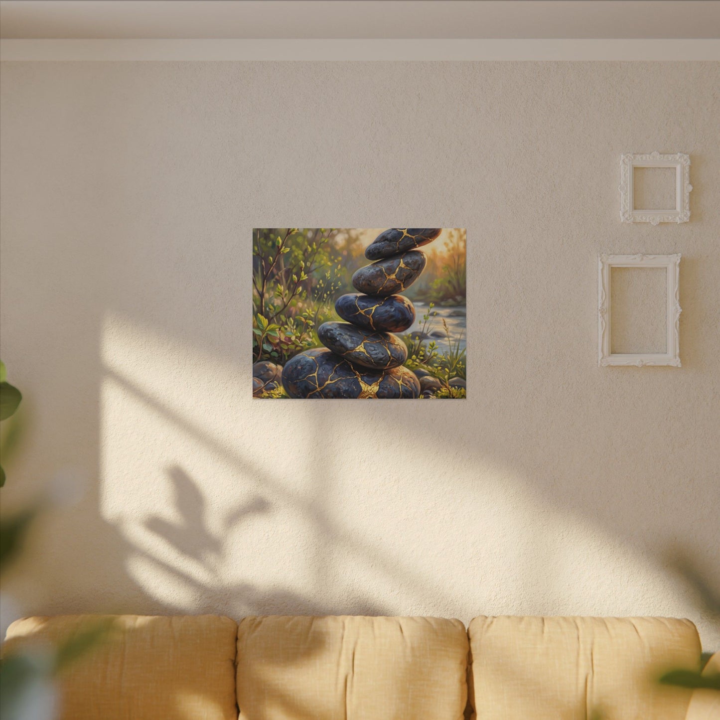 Spring River Stones Gold Repair Canvas Art | Healing Decor