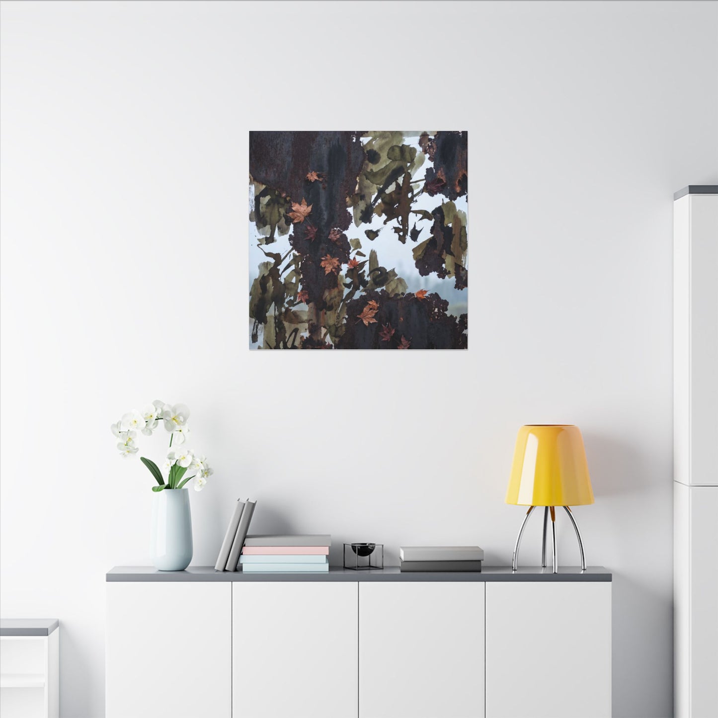 Rust Patina Charcoal Ink Canvas Art | Sophisticated Dark Japandi Art