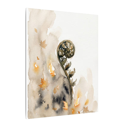 Fern Unfurling Watercolor Canvas Art | Earthy Japandi Art