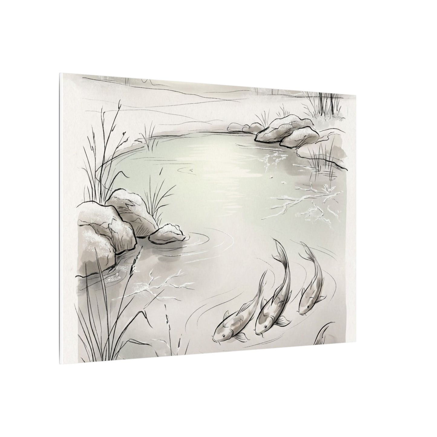 Koi Pond Minimal Line Canvas Art | Cozy Japandi Art