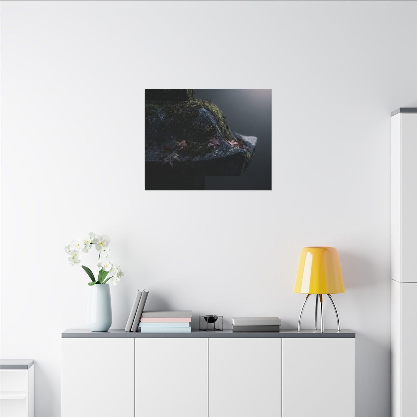 Stone Lantern Moody Minimal Canvas Art | Sophisticated Dark Japandi Art