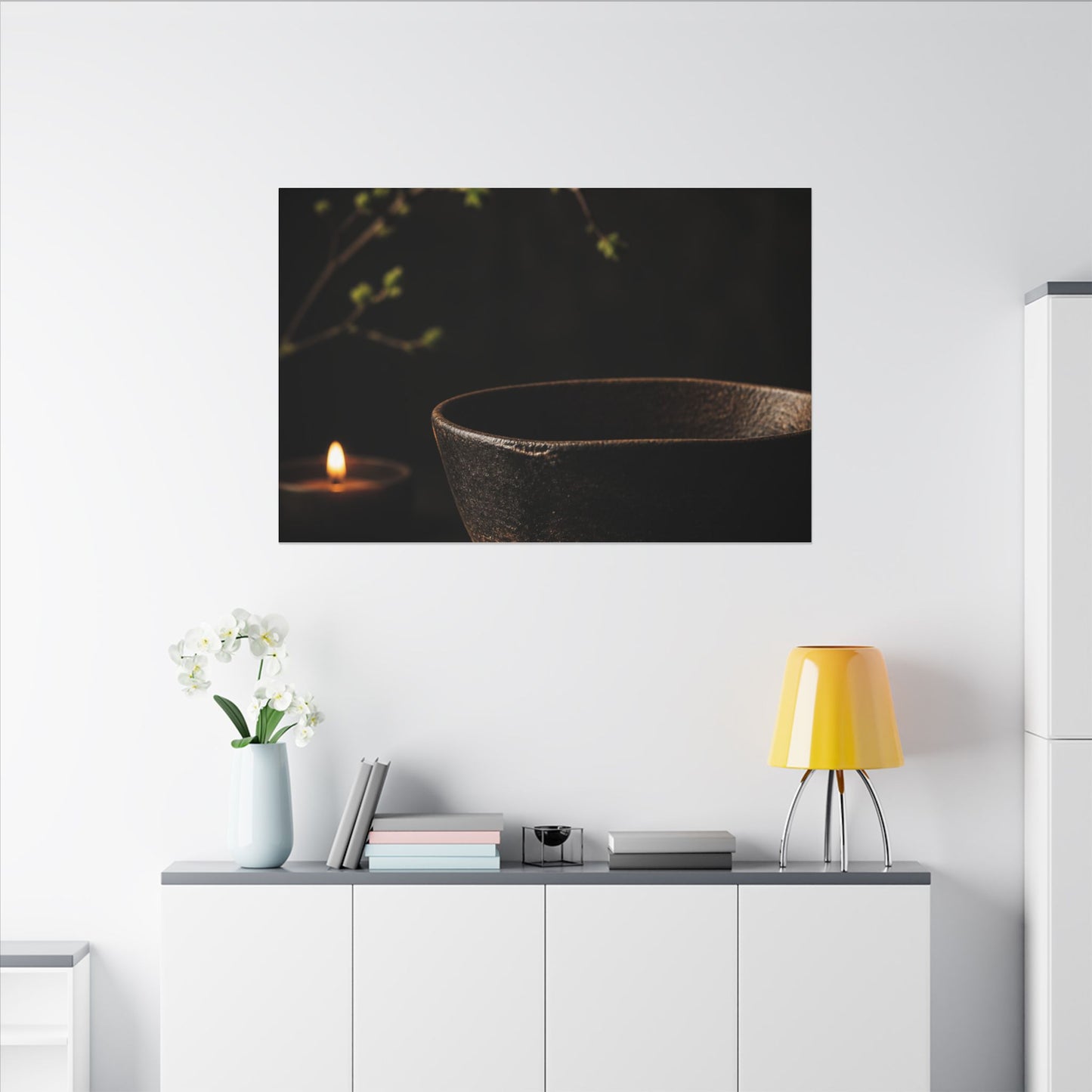 Moody Ceramic Bowl Canvas Art - Shadow Zen Dark Japandi