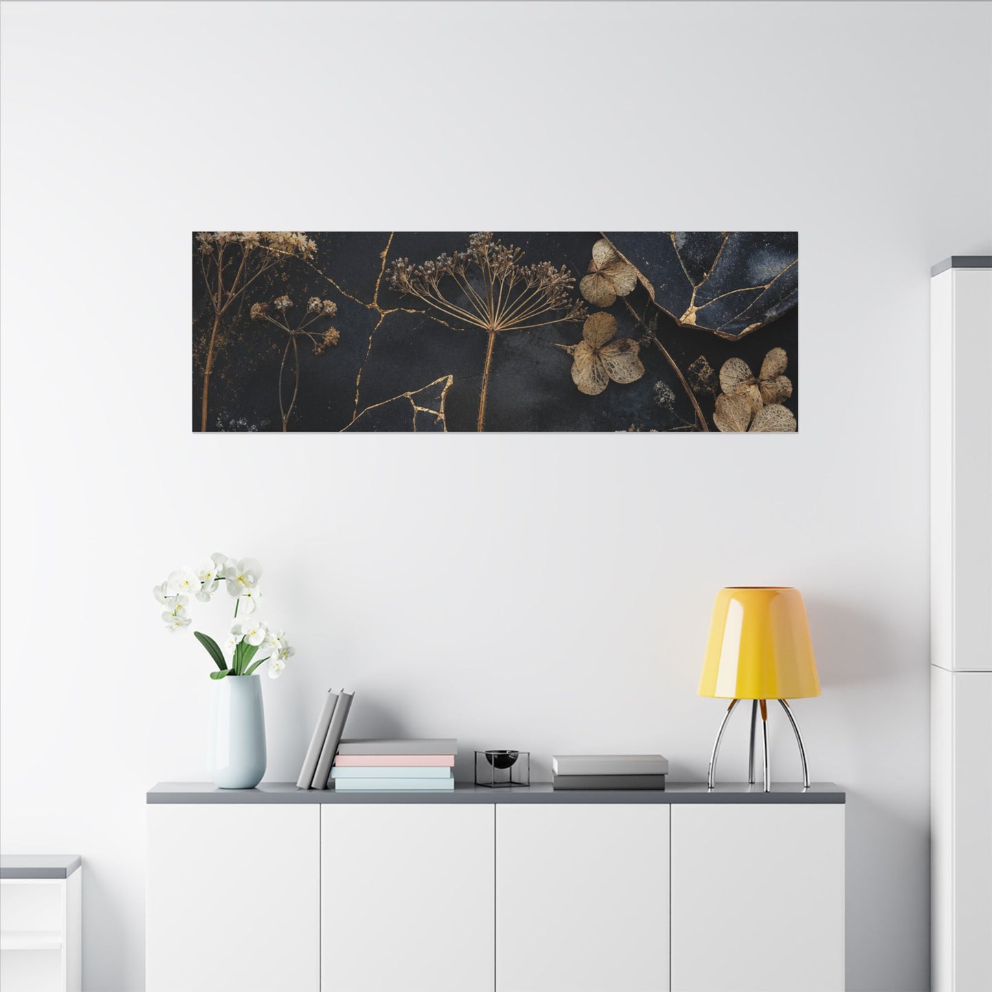 Philosophical Dried Flowers Canvas Art - Broken Beauty Kintsugi