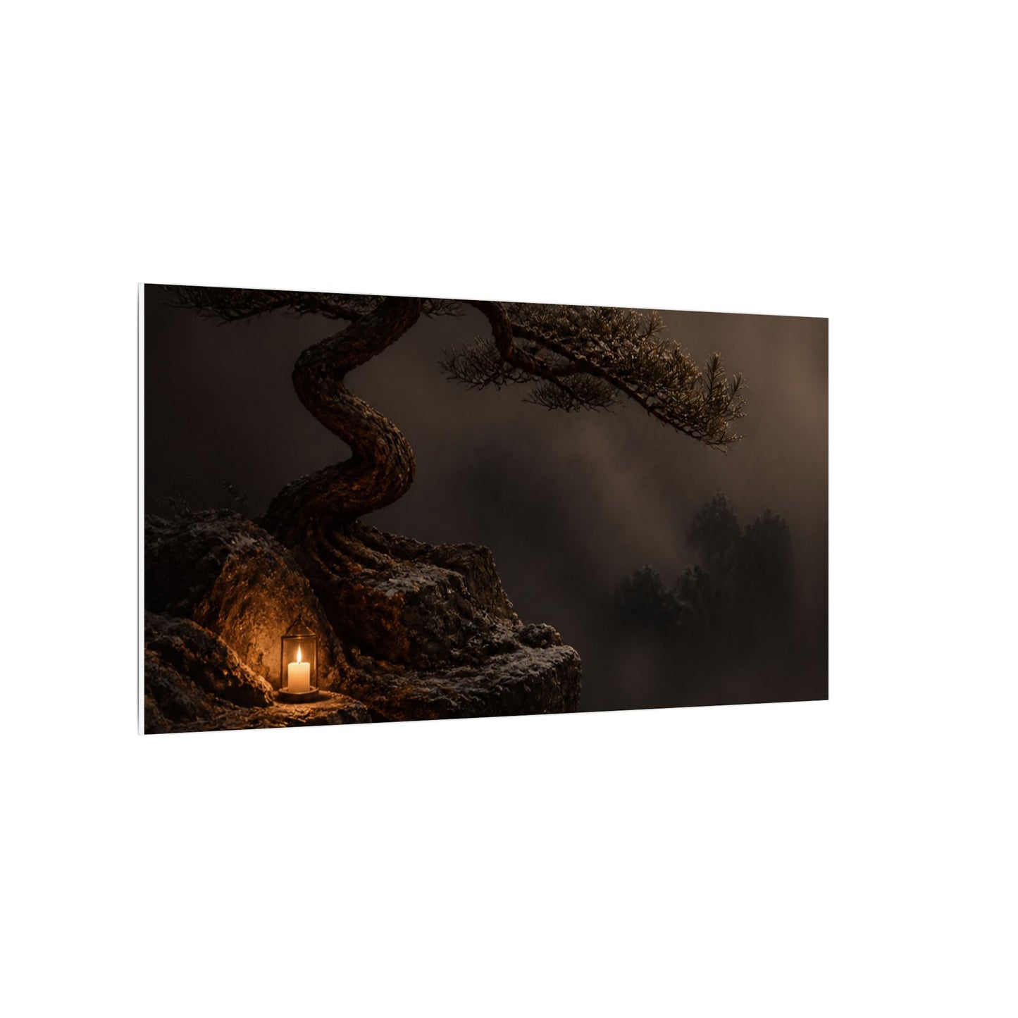 Pine Tree Shadow Zen Canvas Art | Luxurious Dark Japandi Art