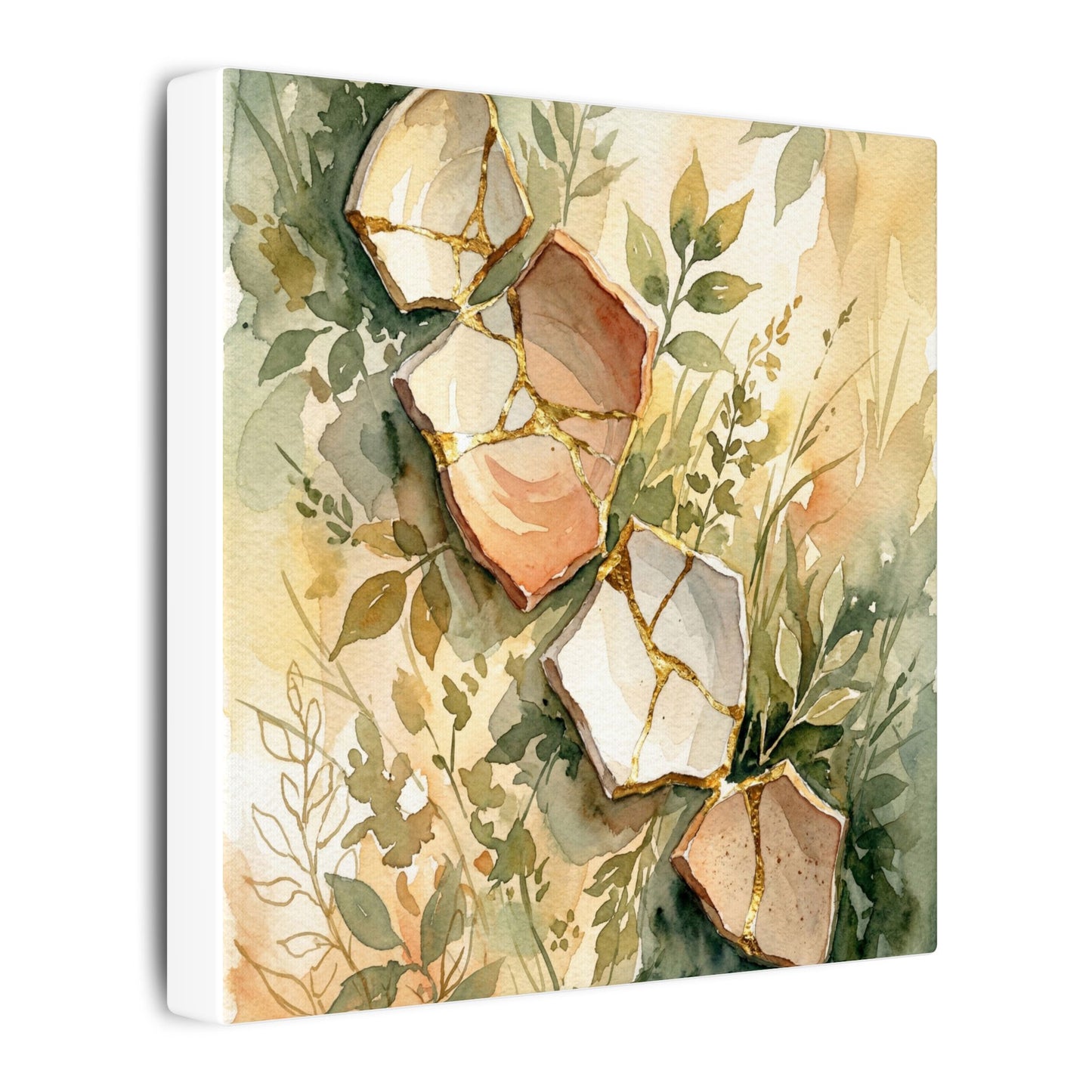 Japandi Broken Pottery in Golden Hour | Watercolor Canvas Art