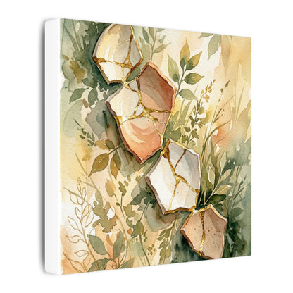 Japandi Broken Pottery in Golden Hour | Watercolor Canvas Art