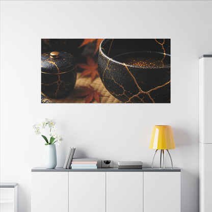 Seijaku Tea Ceremony Canvas Art - Kintsugi Gold Repair