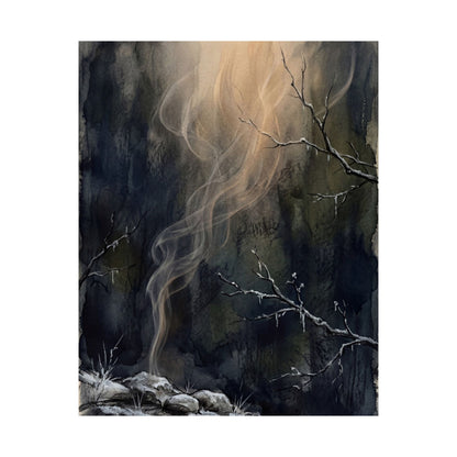 Moody Incense Smoke Wall Art Print - Charcoal Ink Dark Japandi