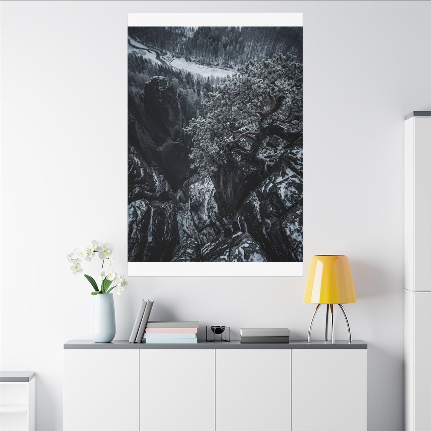 Dark Japandi Pine Tree in Dappled | Dark Texture Canvas Art
