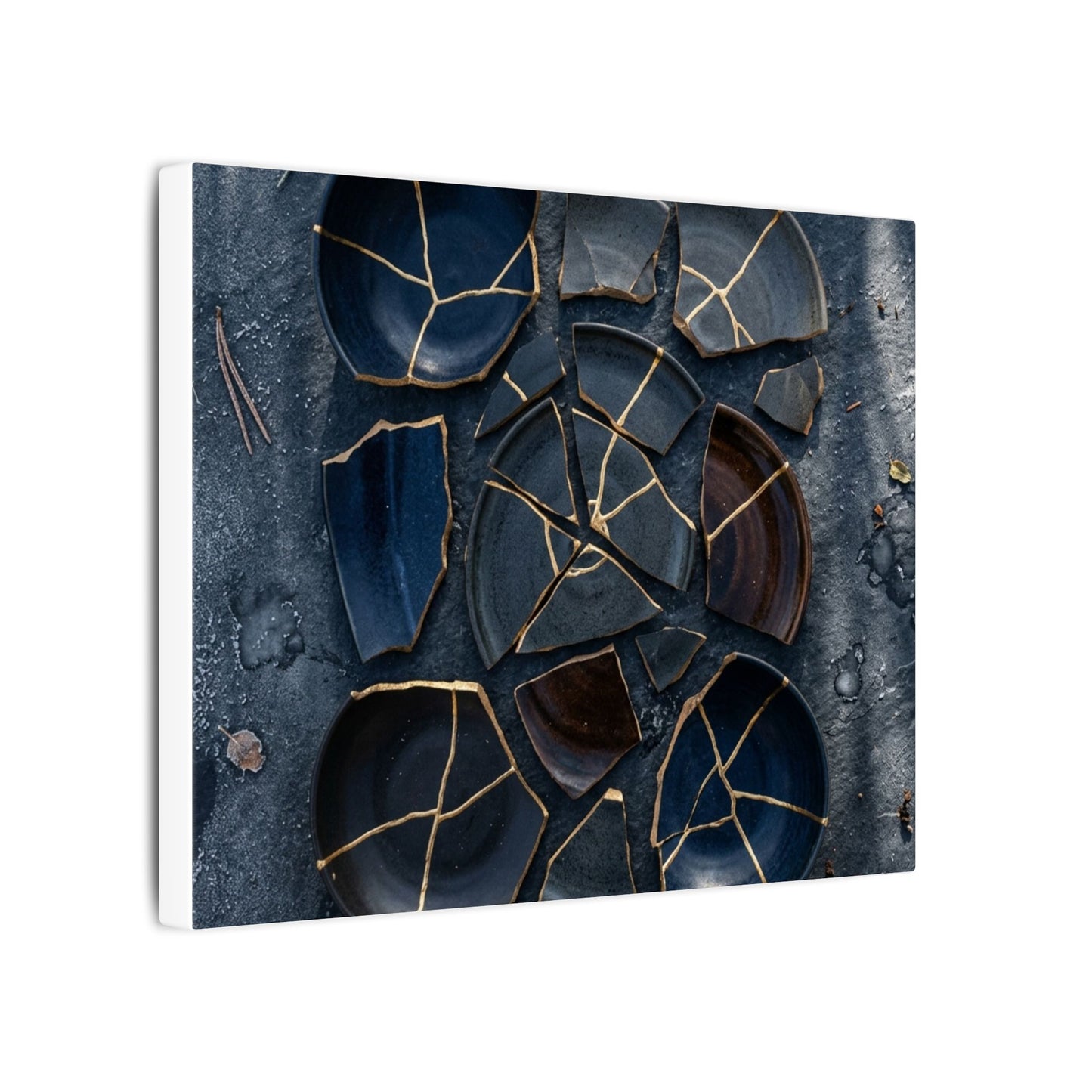 Dark Japandi Broken Pottery in Dappled | Shadow Zen Canvas Art