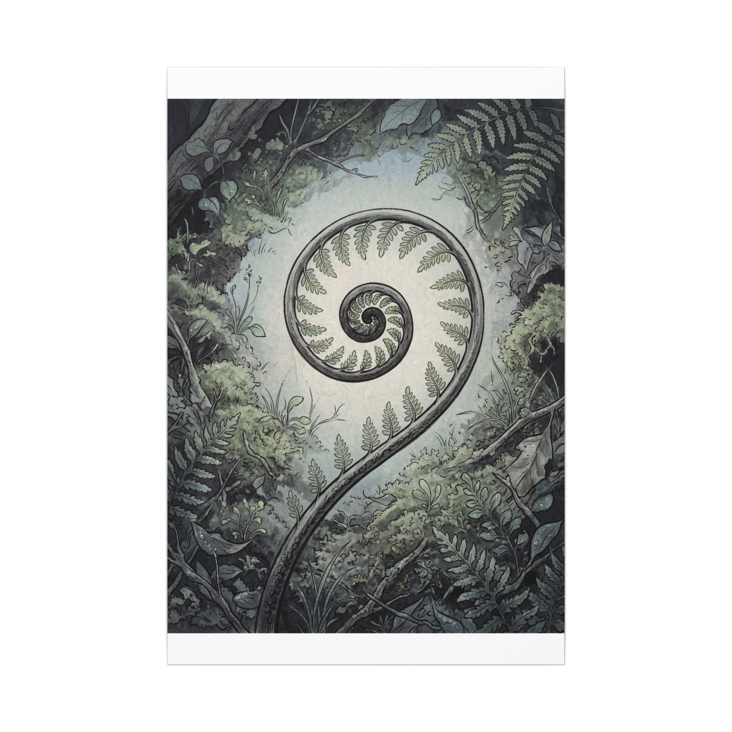 Zen Fern Unfurling in Dawn | Ukiyo E Inspired Canvas Art