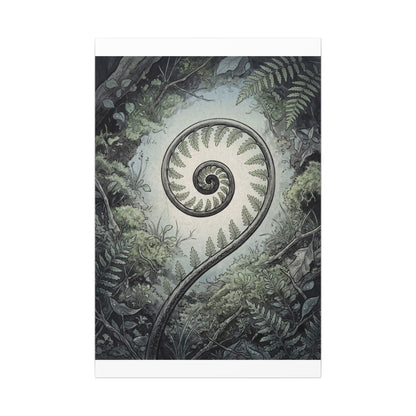 Zen Fern Unfurling in Dawn | Ukiyo E Inspired Canvas Art